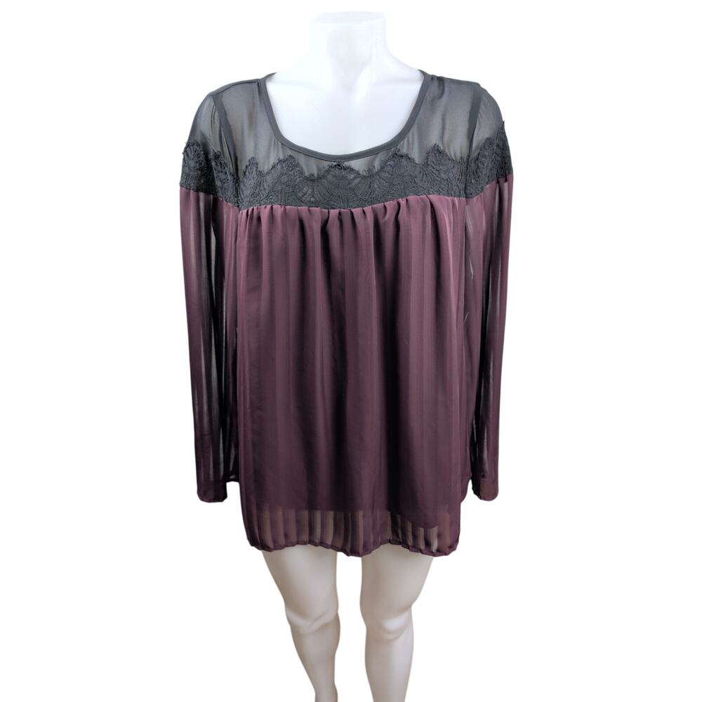 Torrid Womens Size 0 Long Sleeved Sheer Blouse Wine Flaw